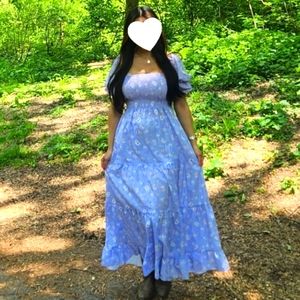 Purple floral dress / shirred split thigh maxi dress / smocked top